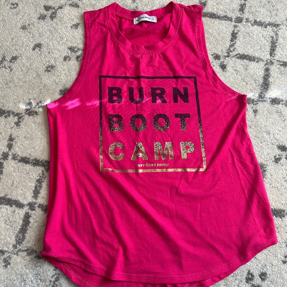 Burn Boot Camp Tank Medium Pink Gold Black